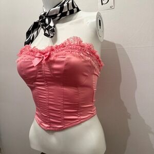NWT Windsor Corset Top Coquette Lace Trim Satin Pink XS